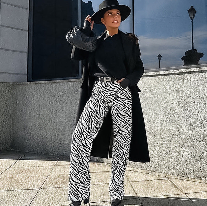 Dame vidde Zebra-Print Palazzo-Bukser Stilla