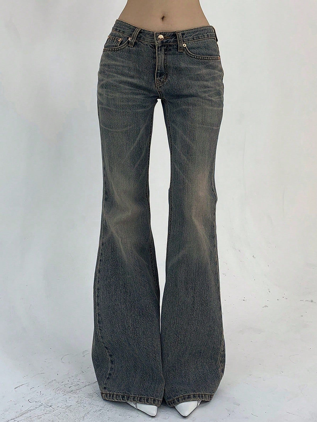 Dame Flared Jeans med høj talje og let Used-Look Stilla