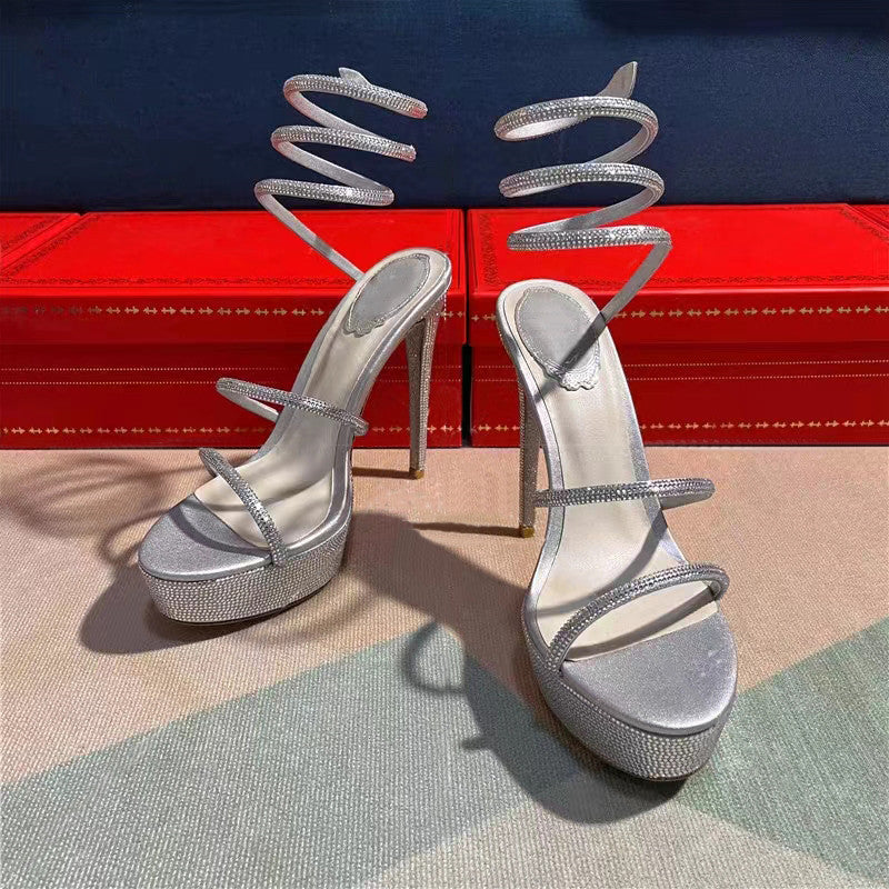 Dame strass-beklædte Stiletto-Plateau-sandaler med spiralaccenter Stilla