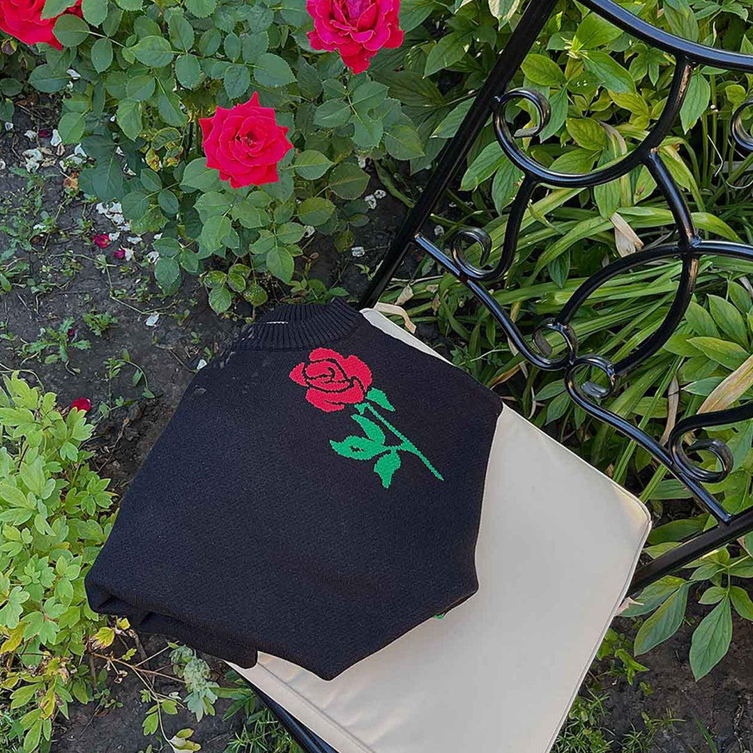 Kvindernes mønstrede strikkede sweater med blomstermotiv og løs pasform Stilla