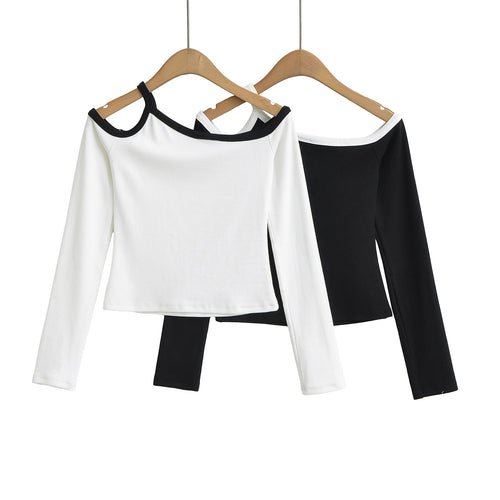 Dame Off-Shoulder Top med elastisk kant og elegante kontrastdetaljer Stilla