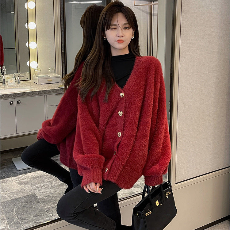 Dame Oversized Cardigan med Hjerteknapper og Blødt Materiale Stilla