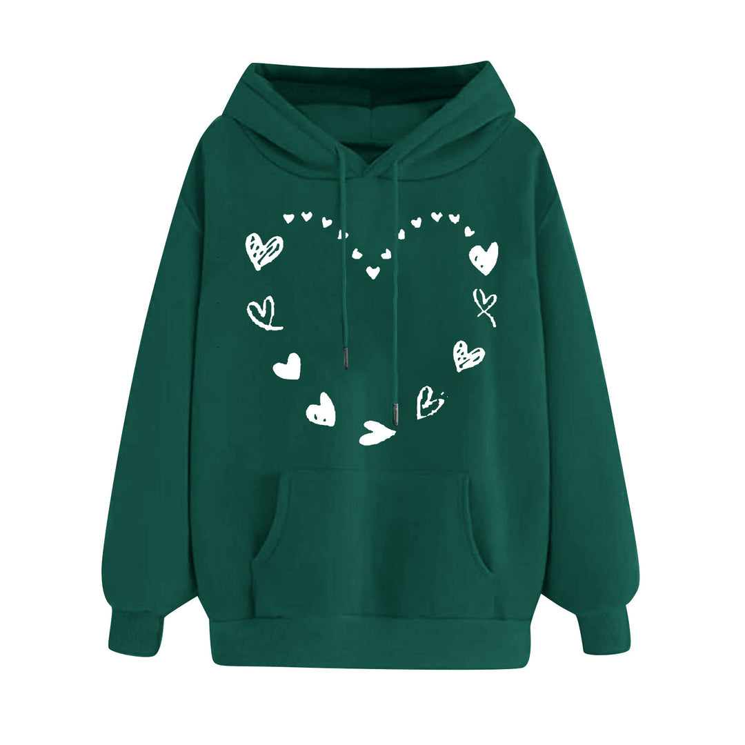 Dame hoodie med legende hjerte design og komfortabel kængurutaske Skovae