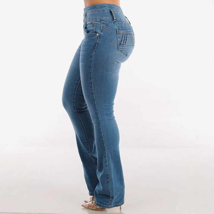 Damer High-Waist Bootcut Jeans med dekorative knapdetaljer og tætsiddende snit Stilla