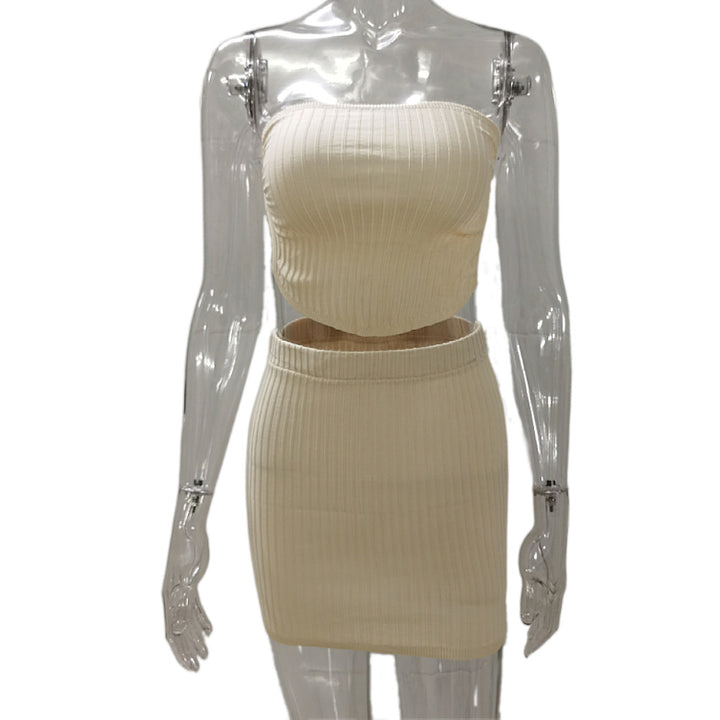 Dame Bandeau top og mini skirt sæt med rib struktur Stilla