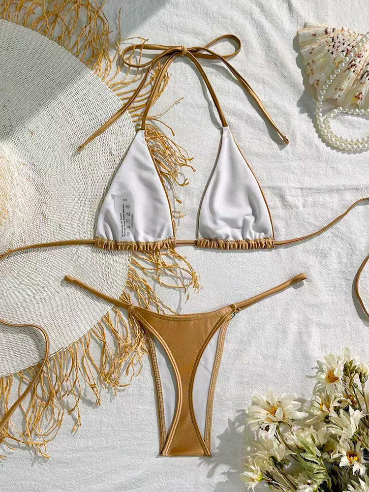 Dame triangel-bikini med elegante frynser og justerbare bånd Skovae