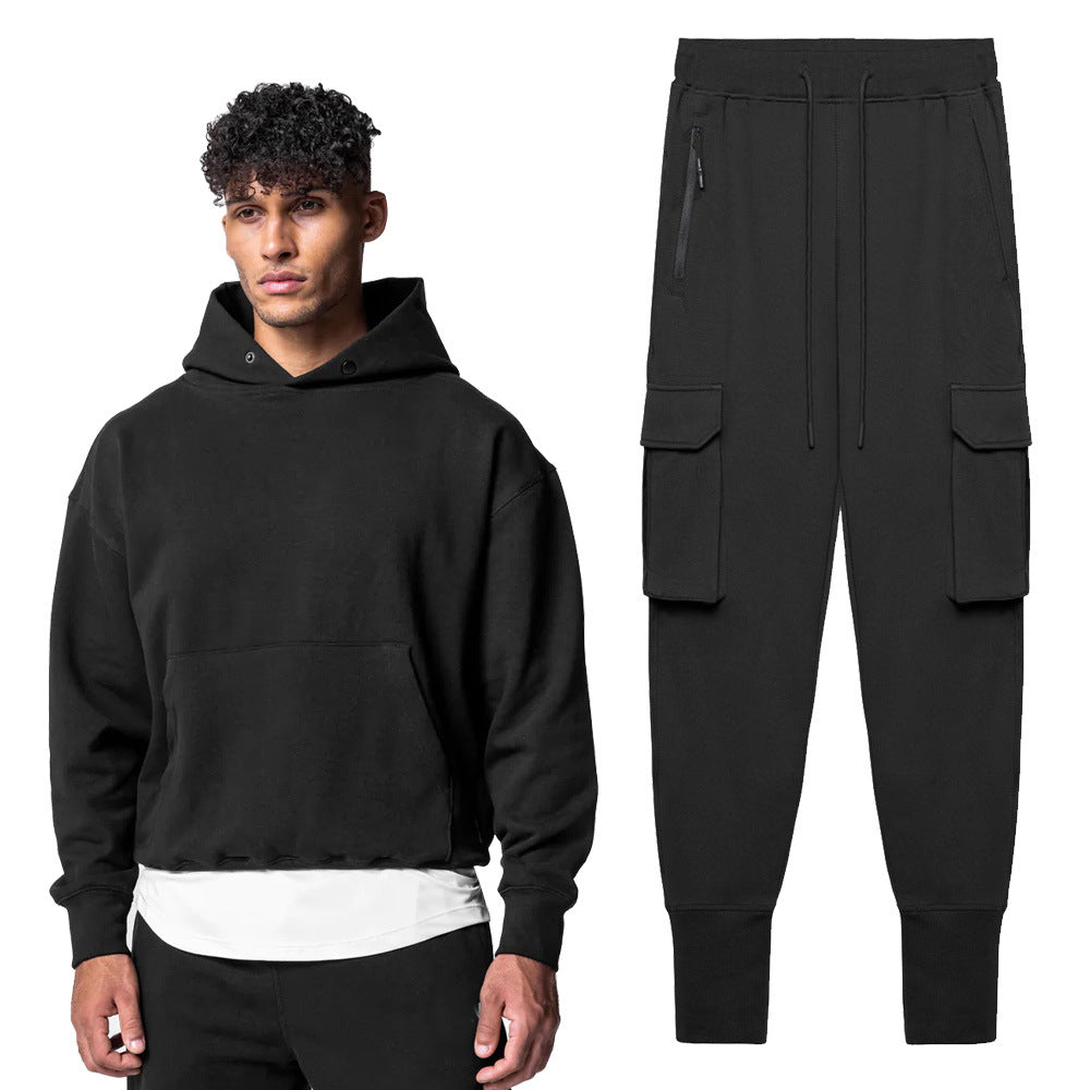Herre Casual Hoodie med kængurulomme og praktiske cargo-bukser Stilla