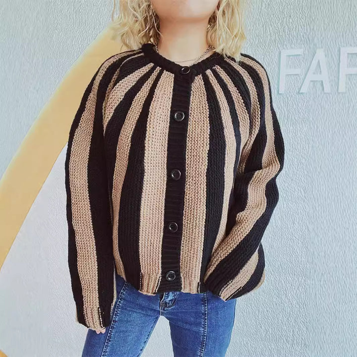 kvinders fashionable cardigan med vertikale blokstriber Stilla