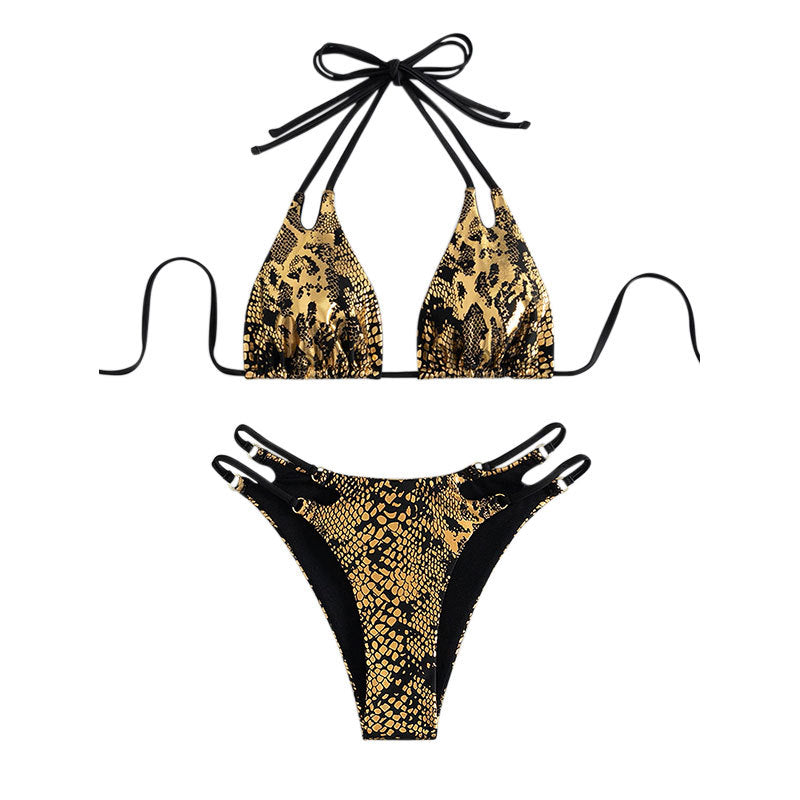 Dame Elegant designet triangel-bikini med ekstravagant slange mønster Skovae