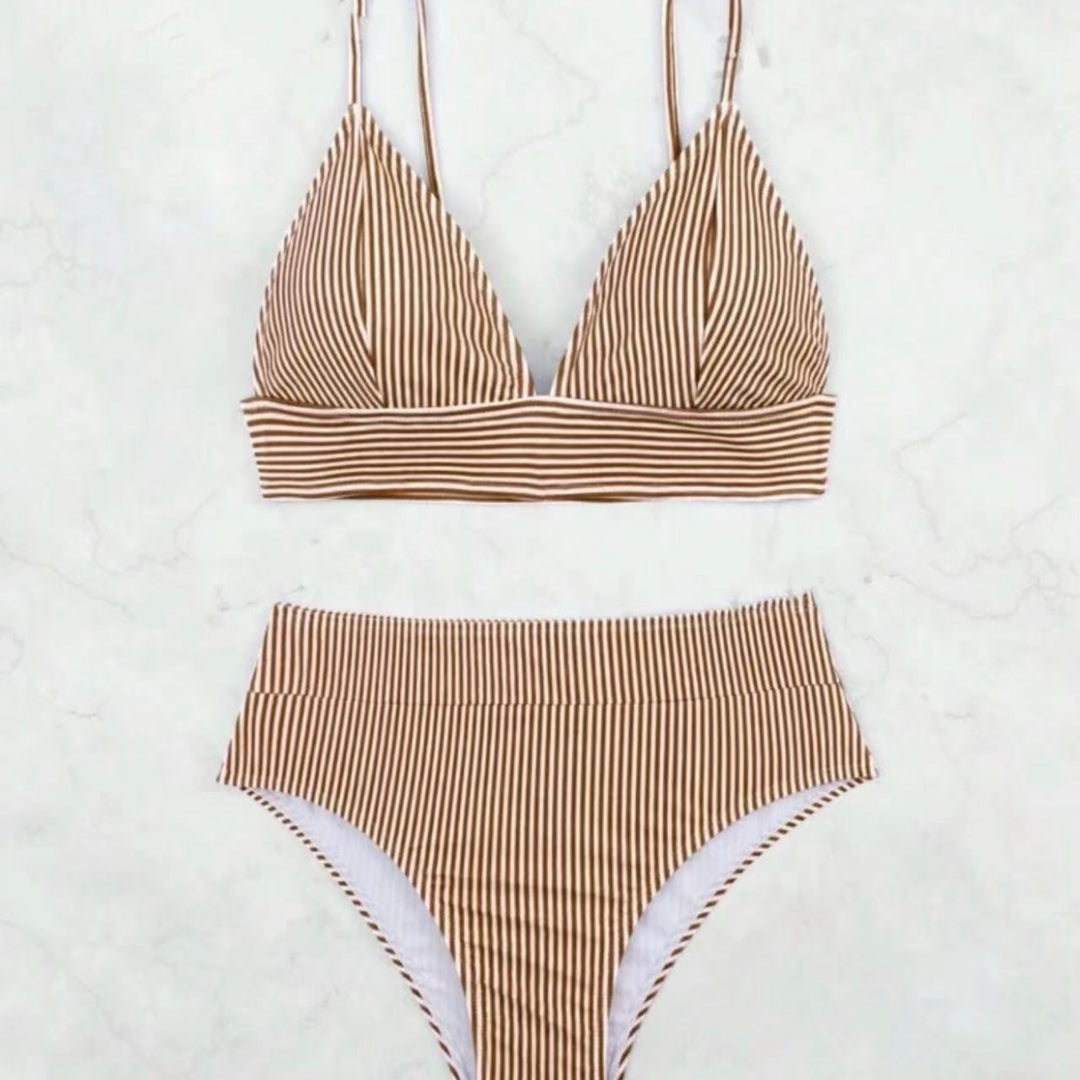 Kvinder stribet høj taljet bikini sæt Stilla