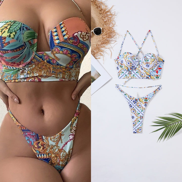 Dame bøjle-bikini-sæt med florale accenter Skovae