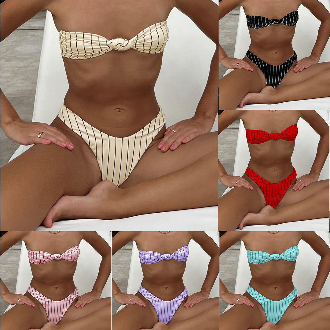Dame Bandeau-bikini med stilfuldt knudedesign Skovae