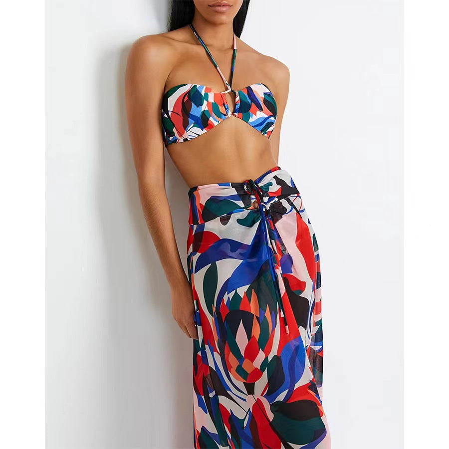 Dame To-delt Bikini- og Maxiskørt-sæt med elegant Blomsterdesign Stilla