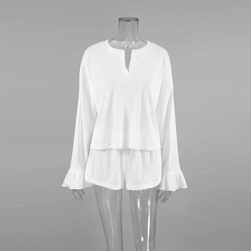 Dame luftig fritids-pyjamasæt med afslappet sweater og shorts Stilla