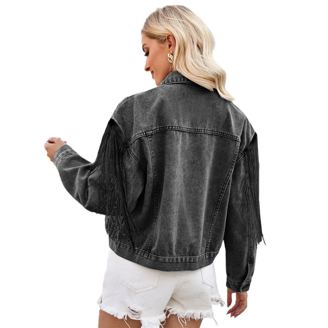 Dame Denimjakke med frynset designdetalje Stilla