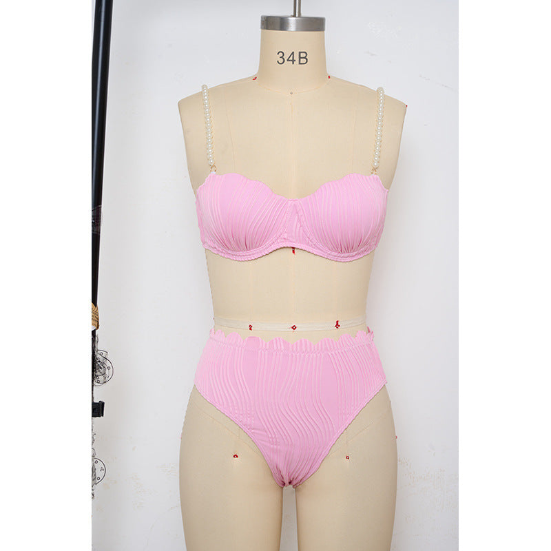 Dame Push-Up-Bikini med rynkning og elegante stropper Skovae
