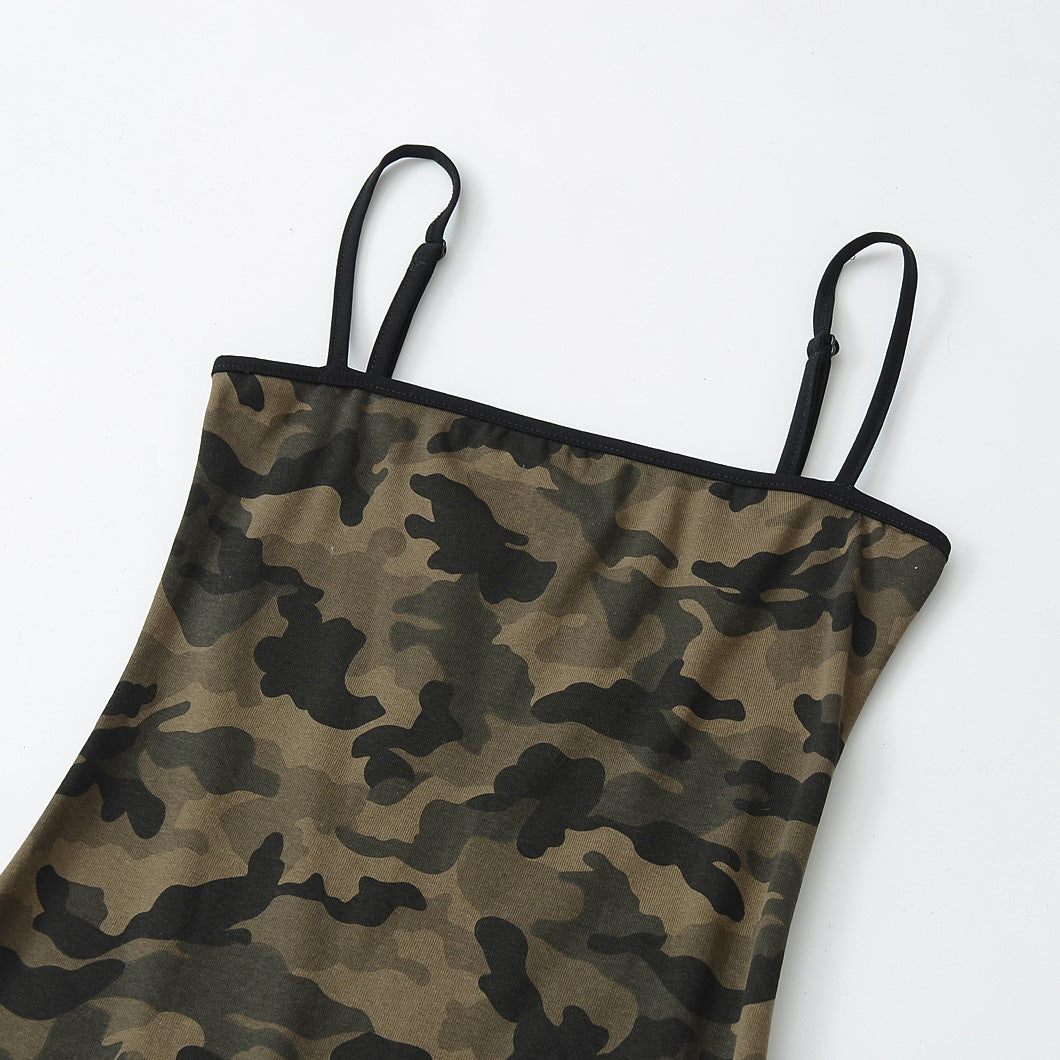 Dame Minikjole med trendy camouflage-design og smalle stropper Stilla