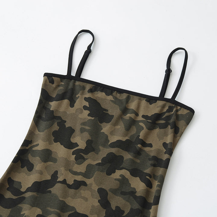 Dame Minikjole med trendy camouflage-design og smalle stropper Stilla