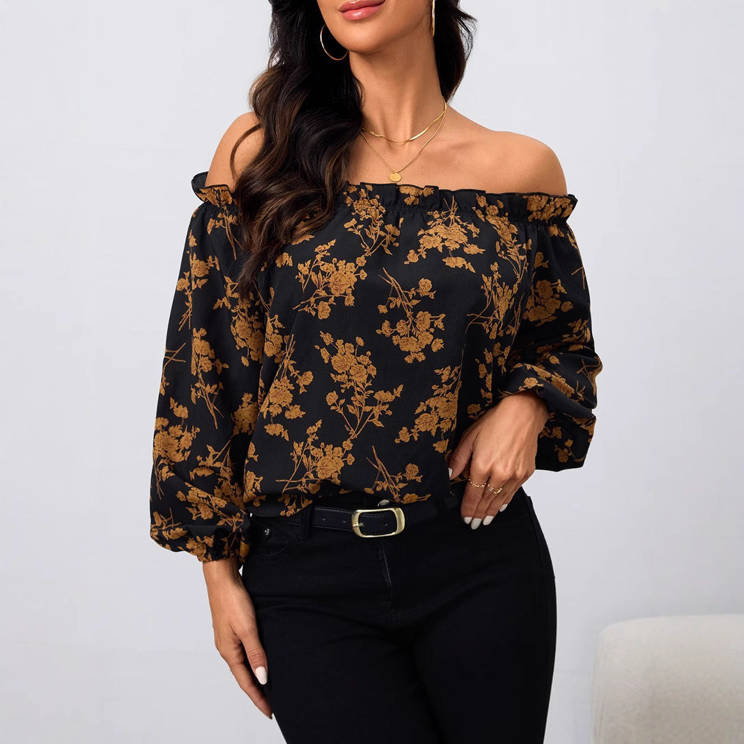 Dame Off-Shoulder Bluse med blomsterprint og flæsedetaljer Stilla