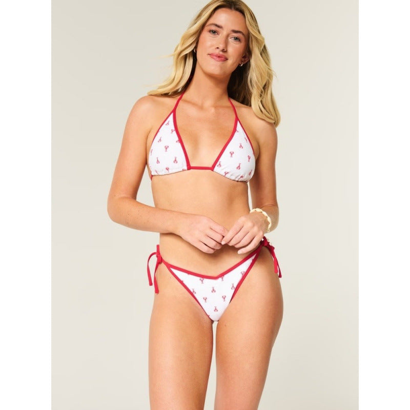 Dame Triangel-Bikini med legende hummerdesign og justerbare bånd Skovae