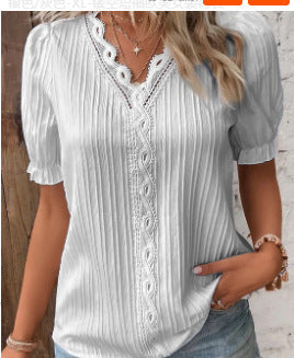 Dame Trendy Bluse med struktur og romantiske spidsdetaljer Stilla