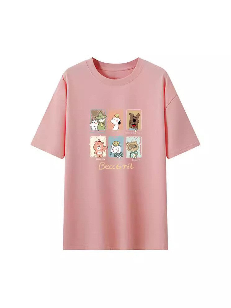Dame T-shirt med kunstnerisk dyremotivtryk og løs pasform Stilla
