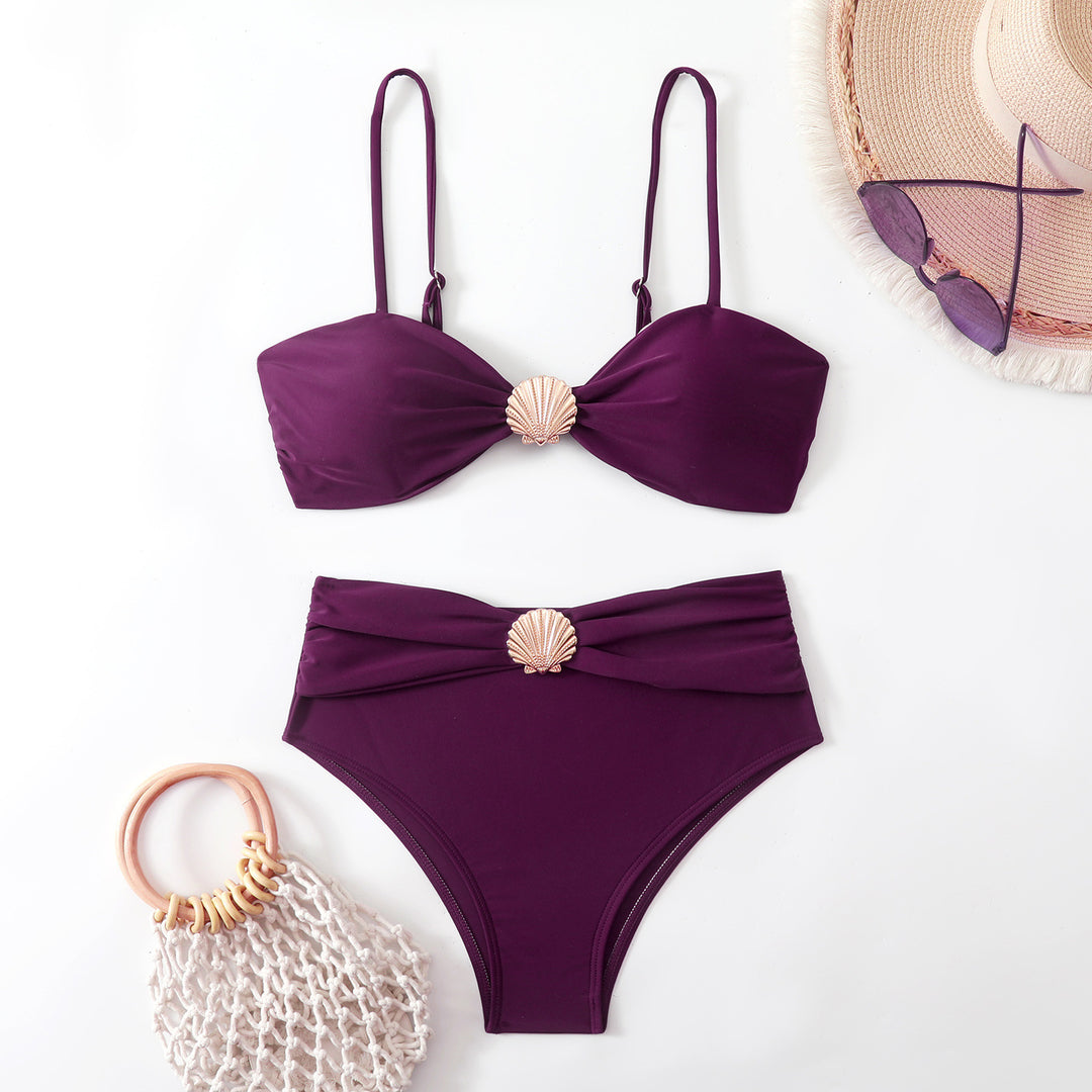Dame bandeau-bikini med elegante muslinge detaljer Skovae