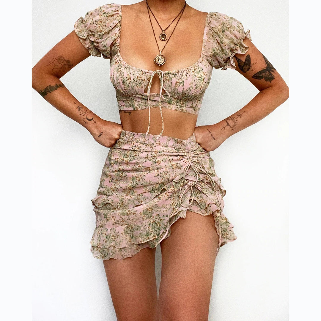 Kvinders Crop Top og Mini Nederdel Sæt Skovae
