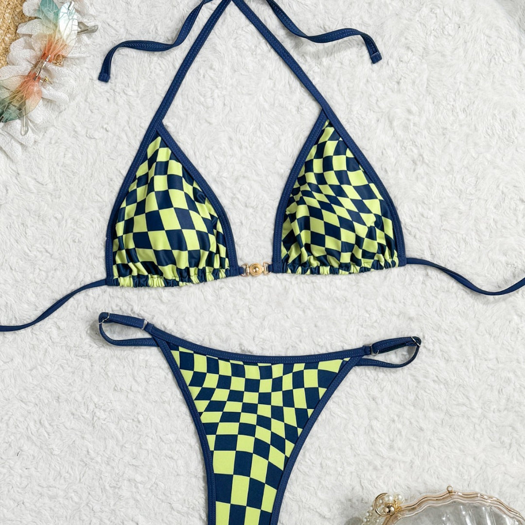 Dame Triangle-Bikini med spændende ternet mønster og justerbar bindebånd Stilla