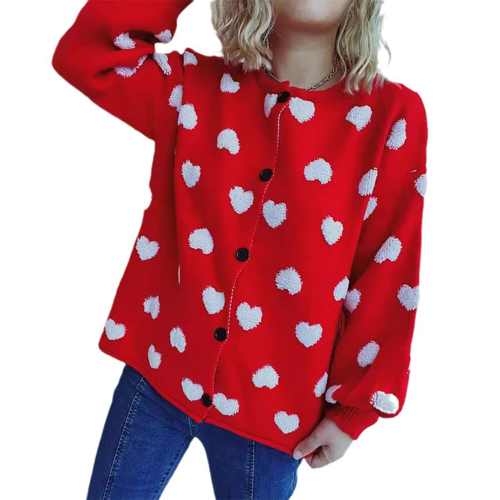 Kvindernes cardigan med hjerte-motiv og knapdetaljer Stilla