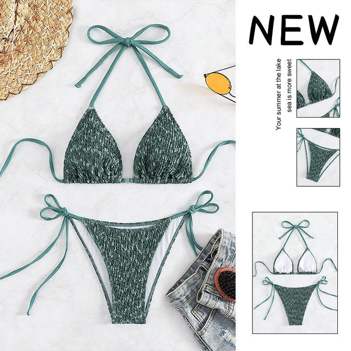Dame triangel-bikini med justerbare stropper og elegante flæsedetaljer Skovae