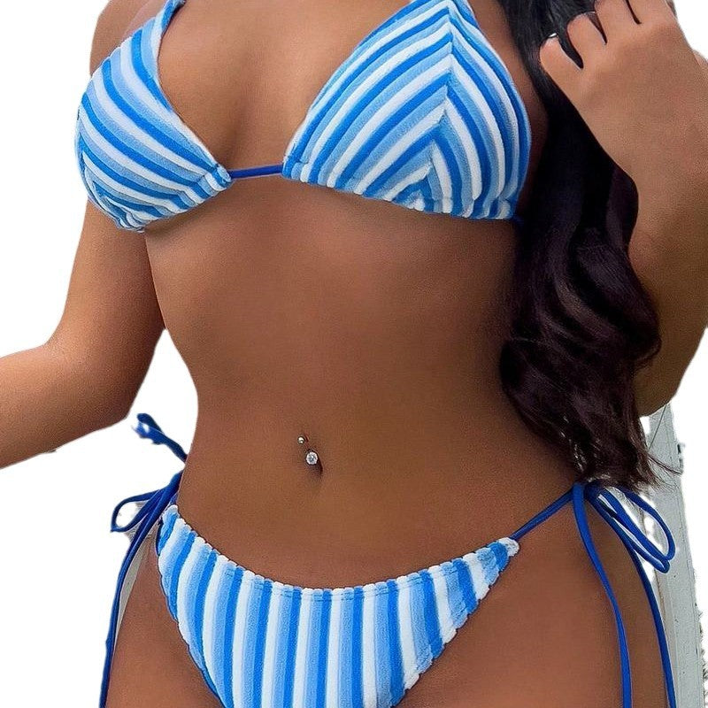 Dame Triangel-Bikini med justerbar bånd og trendy stribemønster Stilla