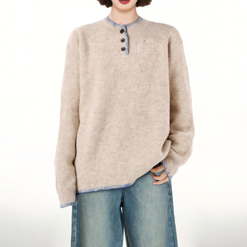 Kvinders grovstrikket sweater med dekorativ knapliste og afslappet pasform Stilla