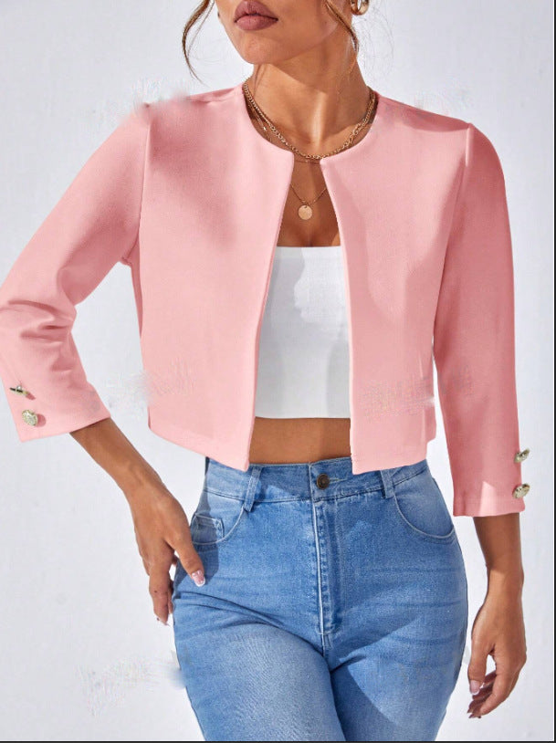 Dame afslappet kort blazer med struktureret stof Stilla