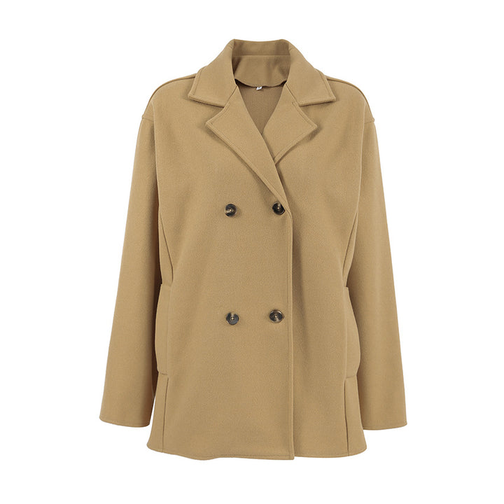 Dame Elegant Oversized Uldjakke med dobbelt knaplukning og praktiske lommer Stilla