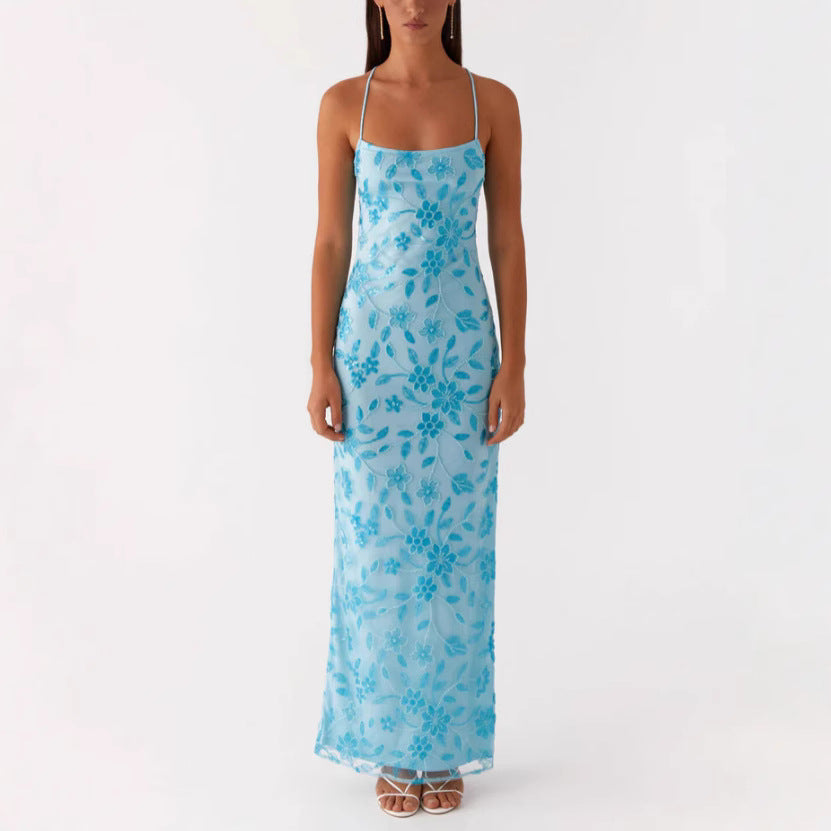 Damer Couture Maxi Kjole med Blomster Smock Design og Fristende Bag detaljer