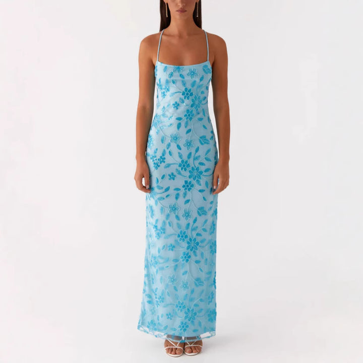 Damer Couture Maxi Kjole med Blomster Smock Design og Fristende Bag detaljer