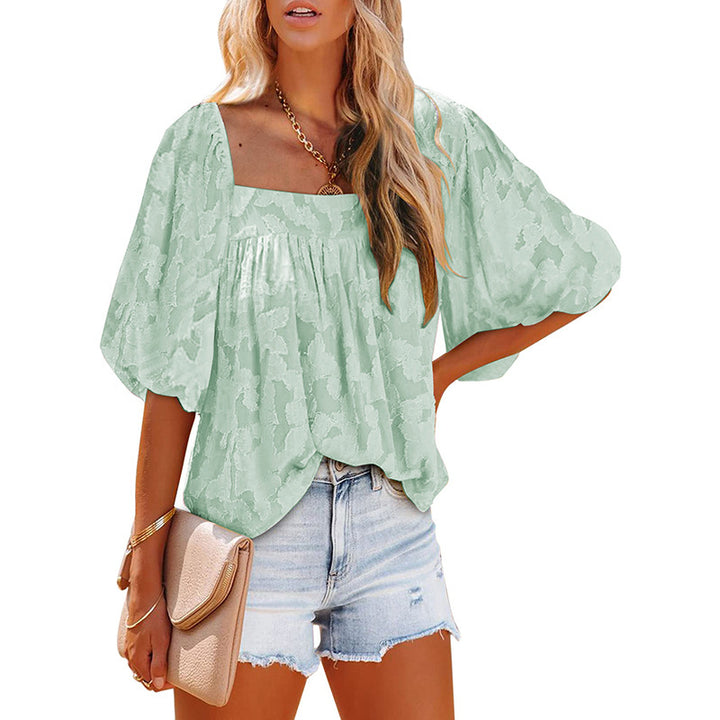 Dame Oversized Bluse T-shirt med ballonærmer og diskret mønster Stilla