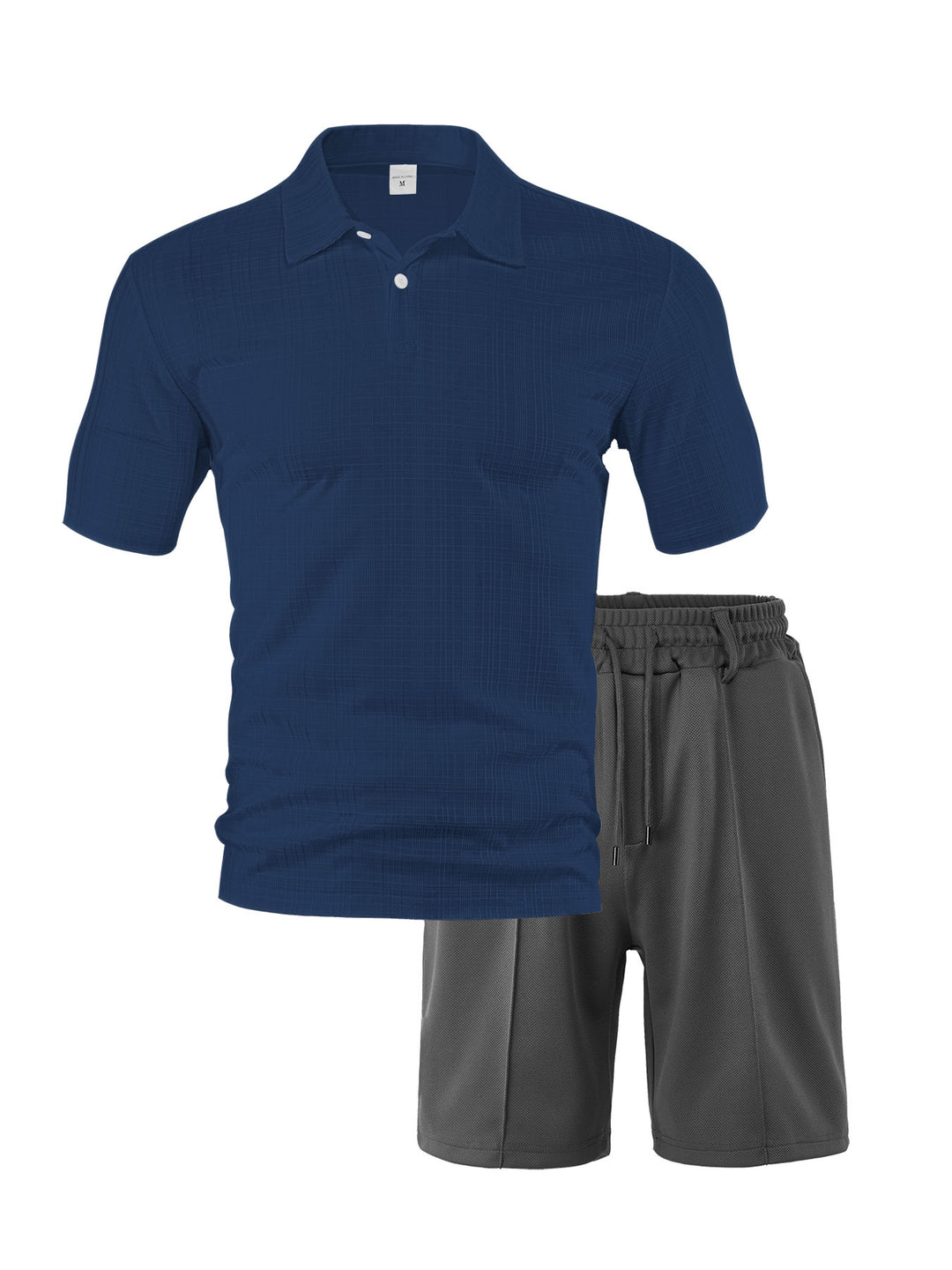 Herrer to-delt sommer-rejse-sæt med tekstureret kortærmet poloshirt og funktionelle mesh-shorts Skovae