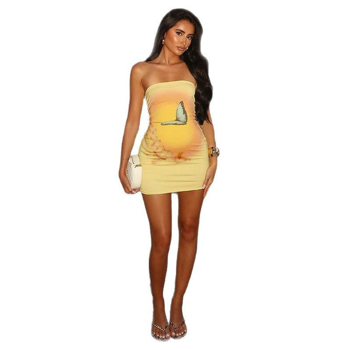 Damen Bandeau-Kleid mit floralem Design und lebendigem Farbverlauf Skovae