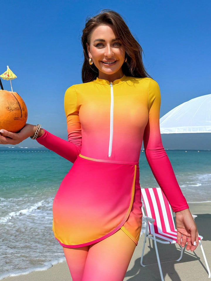 Dame sportiv rashguard med lynlås og elegant indpakningsdetalje Skovae