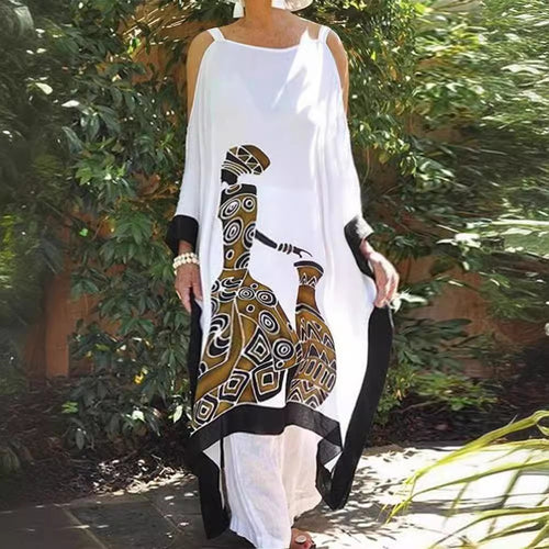 Dame Kaftan med traditionelt tryk og bredt snit Stilla