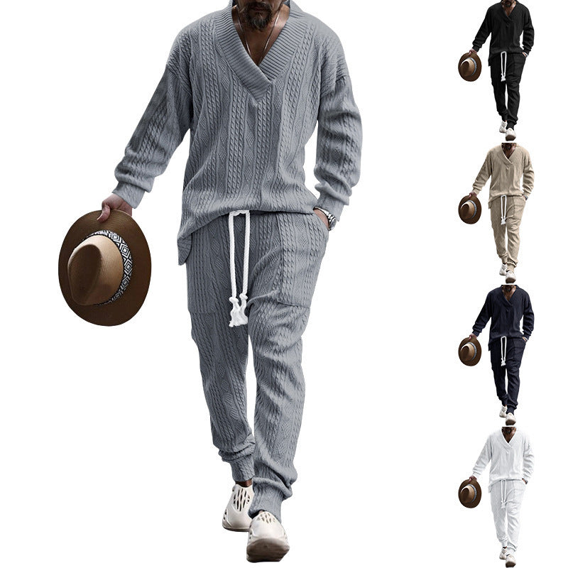 Herrer Strik Pullover og Joggingbukser Sæt Stilla