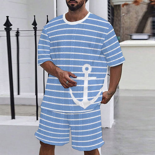 Herrer nautisk fritidsoutfit med maritimt stripesmønster og ankerdesign Stilla