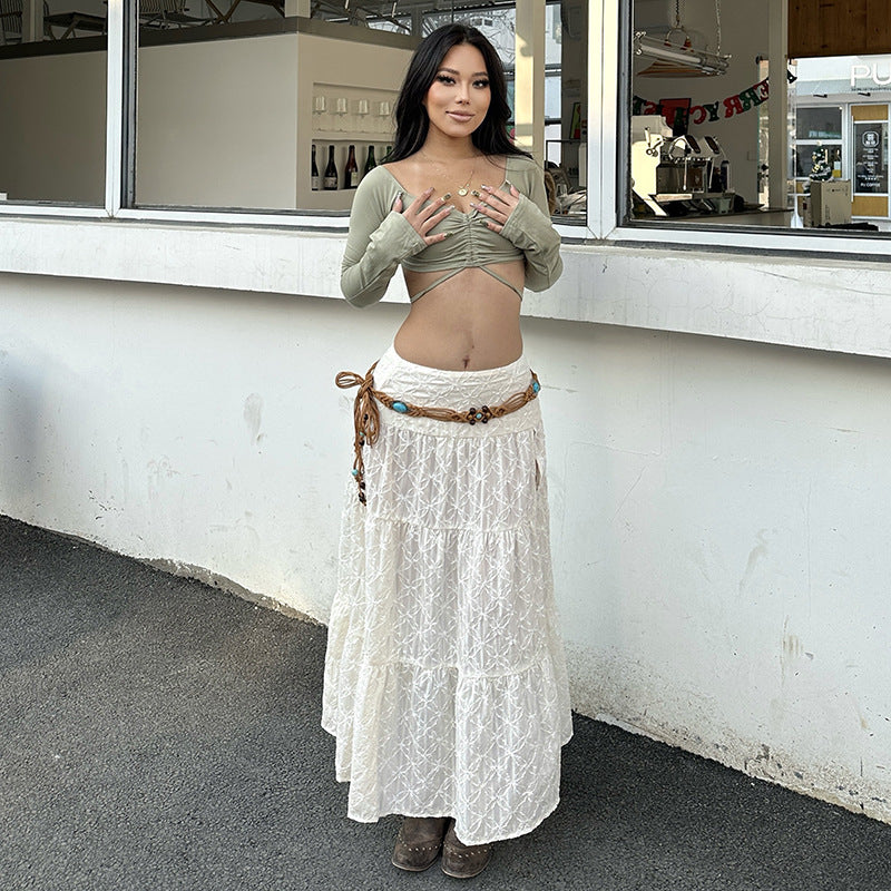 Damen eleganter Spitzen-Midirock mit asymmetrischem Schnitt Skovae
