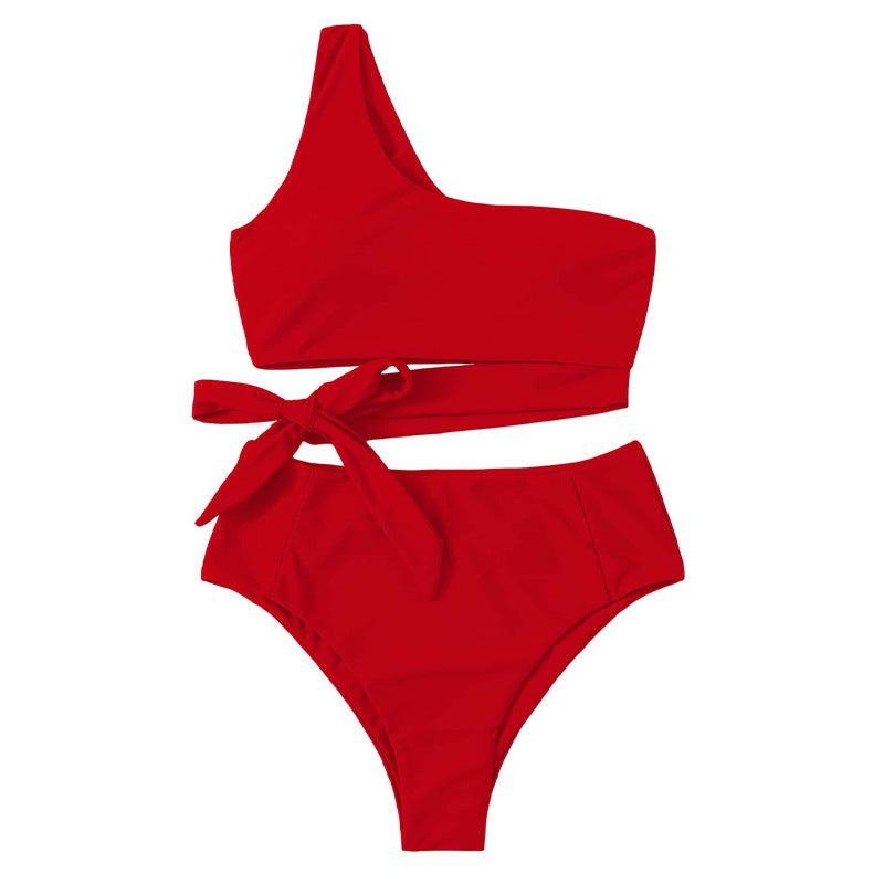 Dame En-sidet bikini med høj talje og elegante bindebånd Skovae