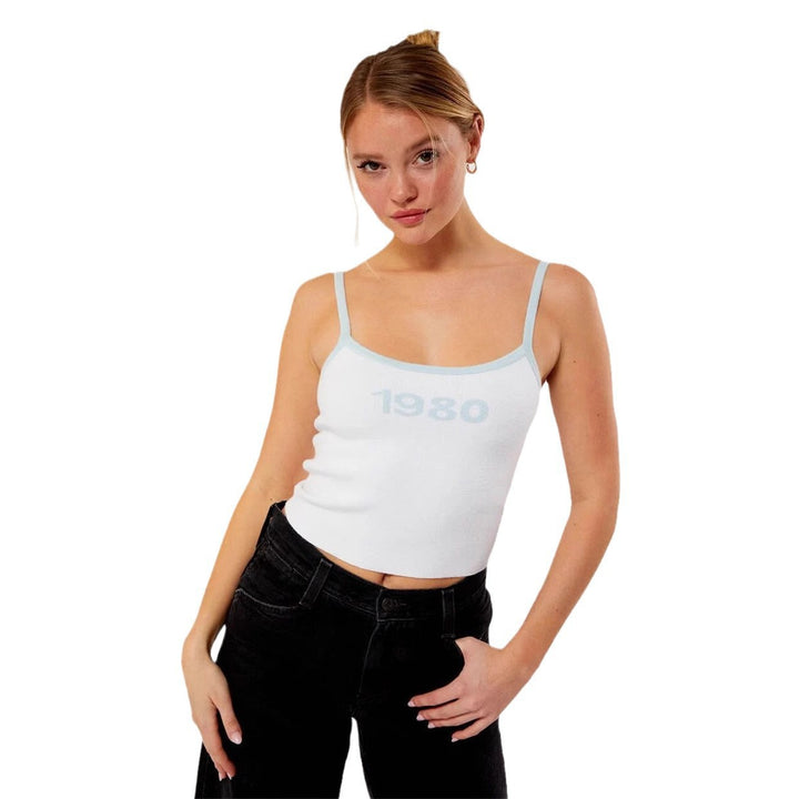Dame Crop-Top med fin ribstruktur og kreativ tryk Stilla