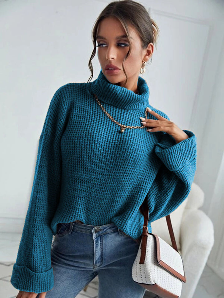 Kvinders strikkede sweater med høj krave og teksturerede ærmer Stilla