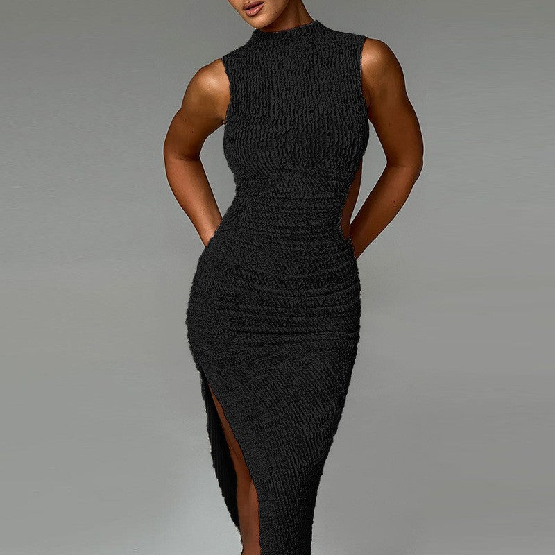 Dame Rynke Side Slids Midi Kjole Stilla