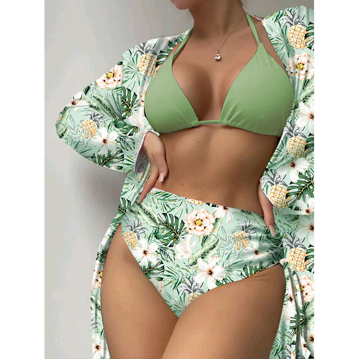 Dame bikini-sæt med blomstermønster og åben kimono Stilla